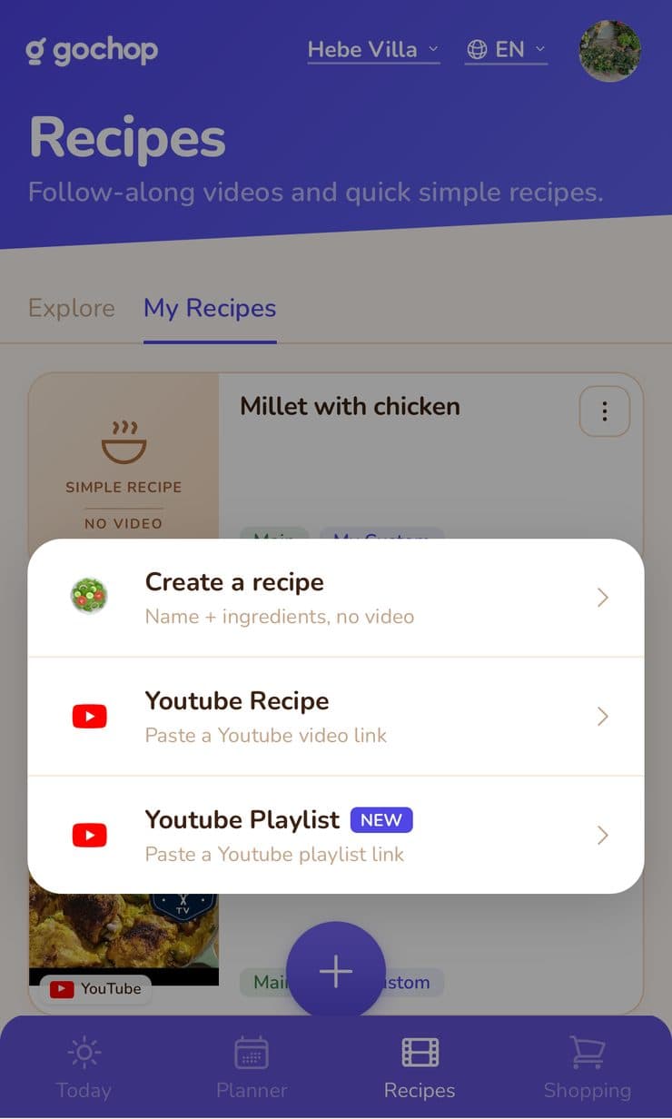 GoChop add YouTube video screen