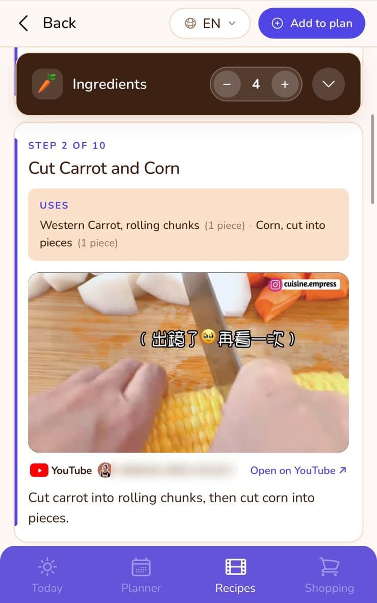 GoChop cook-along step screen