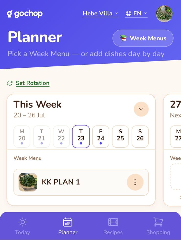 GoChop Planner screen