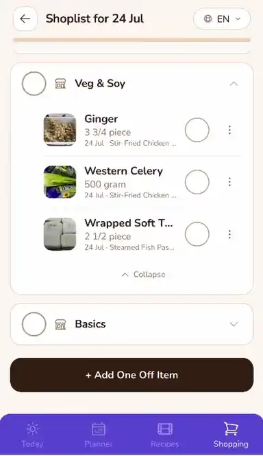 GoChop Shopping list screen